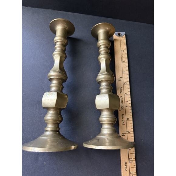 Vintage Brass Candlestick Holders Set (2) MCM Holiday Centerpiece Cottagecore - Picture 11 of 11